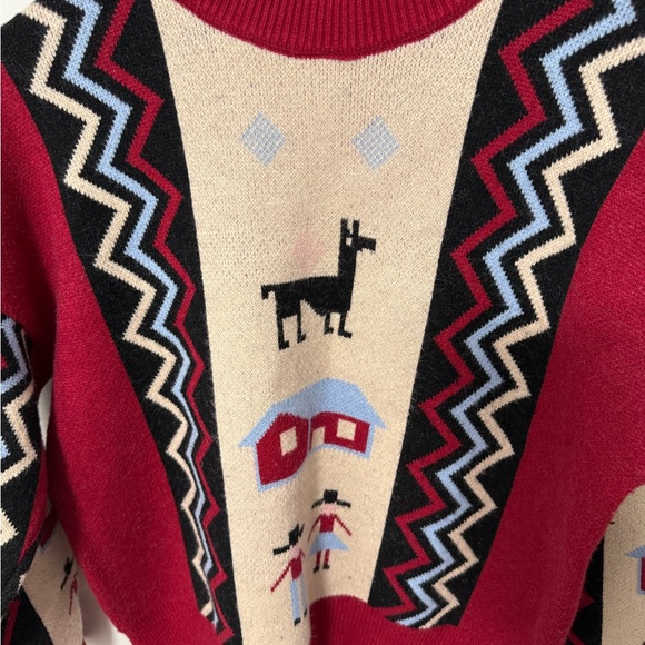 Peruvian Red Patterned Sweater - Picture 2 of 7